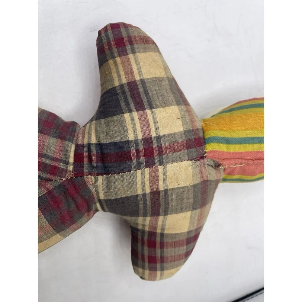 Vintage Carnival Doll Plastic Face Cloth Body 1950’s Black Eyes 14” Plaid
